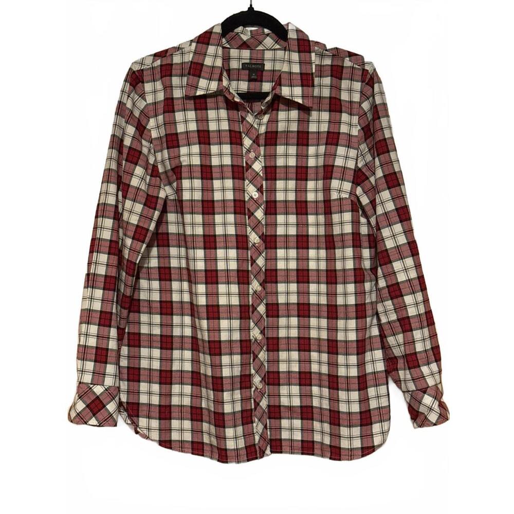 Talbots Women's Medium Red and White Plaid Button-Up Shirt